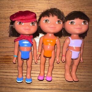 Lot Of 3 2005 Mattel Dora The Explorer Hard Plastic Jointed Dolls 6”